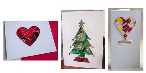 Recycle Christmas Cards Greetings Cards Gift Tags Wrapping Paper Hearts and Tree Collage Cards