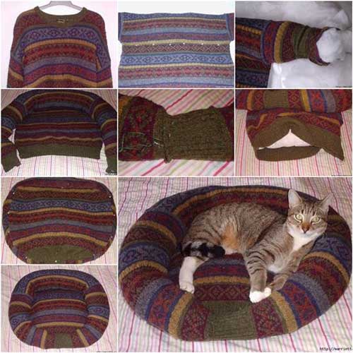 DIY Sweatshirt or Sweater Pet Bed Examples